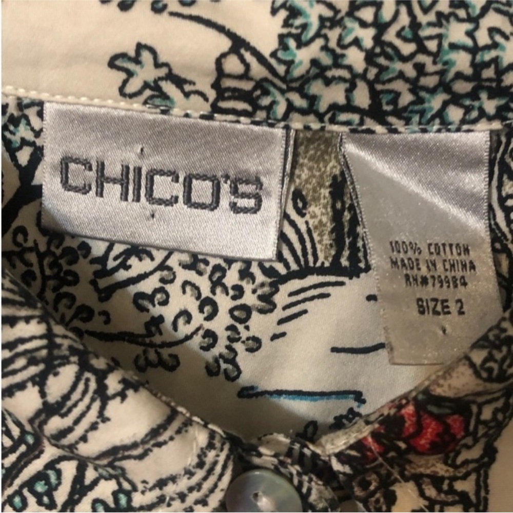 CHICO’S Asian Garden Print Button Down SHIRT Size LARGE (Chico's Size 2) - Picture 3 of 14